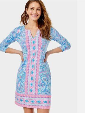 NWOT Lilly Pulitzer Nadine Chilly Lilly Dress Zanzibar Blue Fish Kiss XL